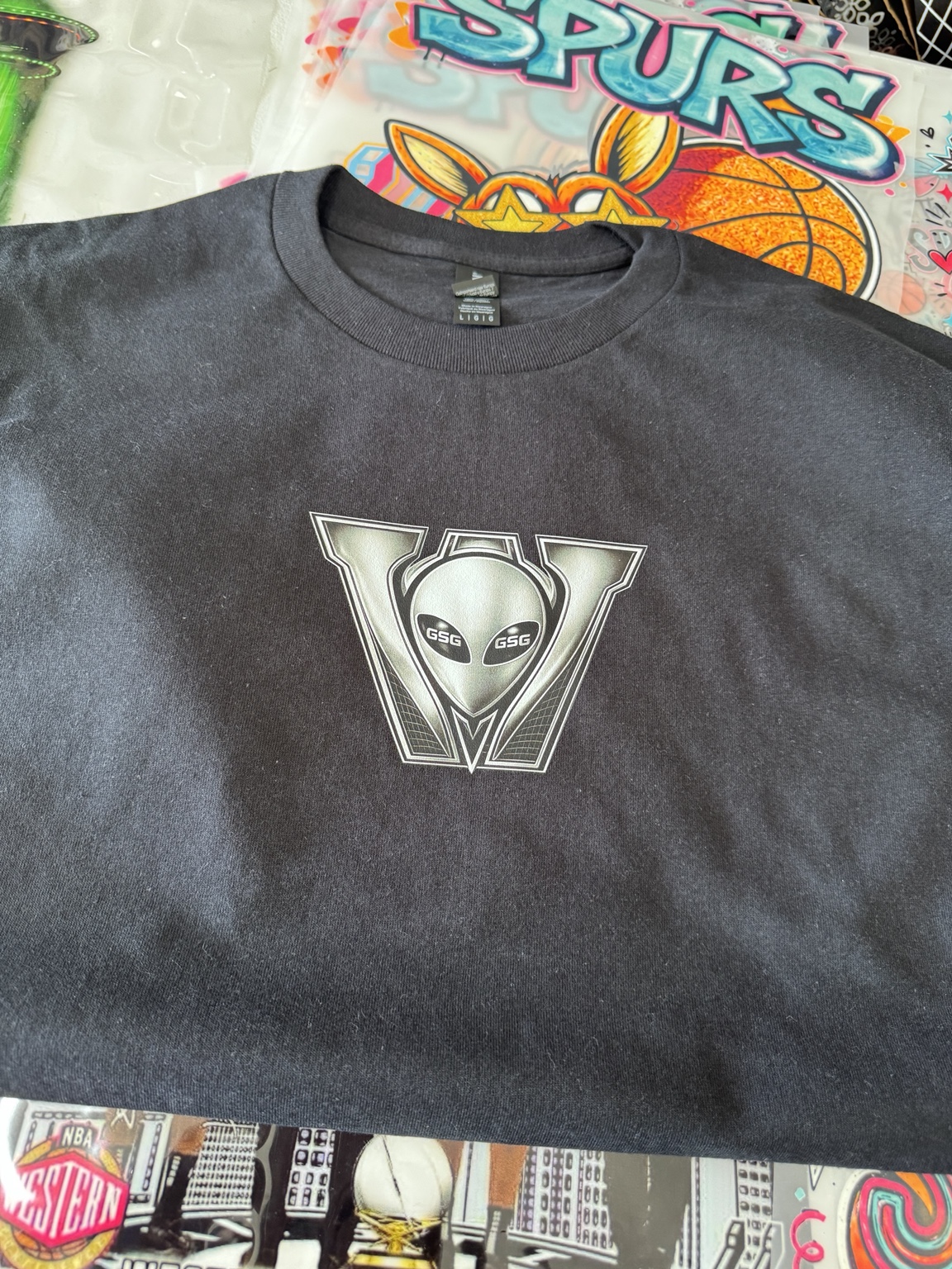 Metallic alien emblem custom shirt